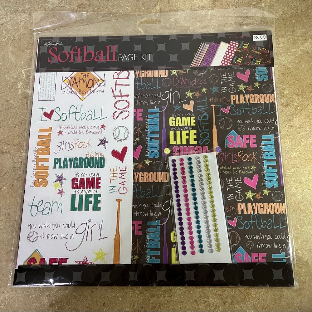 Softball Scrapbook Page Kit with Stickers by The Paper Studio.